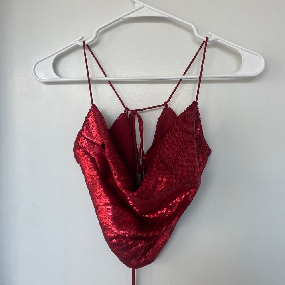 Zara Red Sequin Crop Top